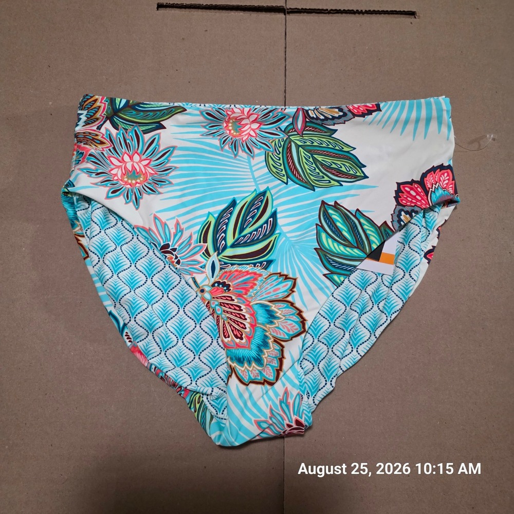 Coco Reef Reversible High Waist Bikini Bottom Tropical Lotus Ivory Blue Small